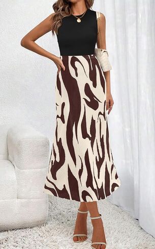 تنورة PRETTYGARDEN النسائية لصيف 2024 بخصر عالٍ وطباعة جرافيك تنانير طويلة بطيات على شكل حرف A للنساء تنورة متوسطة الطول عصرية من Plisse in Saudi Arabia