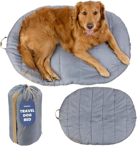 Travel Dog Bed (42" x 30") – Foldable, Roll-Up Camping Dog Bed – Water Resistant, Soft & Durable Mat with Extra Padding – Compact & Packable – Machine Washable – Large & Small Breeds - Grey in Kuwait