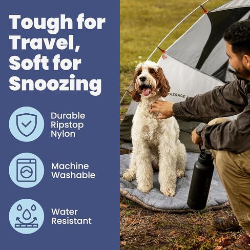 Travel Dog Bed (42" x 30") – Foldable, Roll-Up Camping Dog Bed – Water Resistant, Soft & Durable Mat with Extra Padding – Compact & Packable – Machine Washable – Large & Small Breeds - Grey in Kuwait