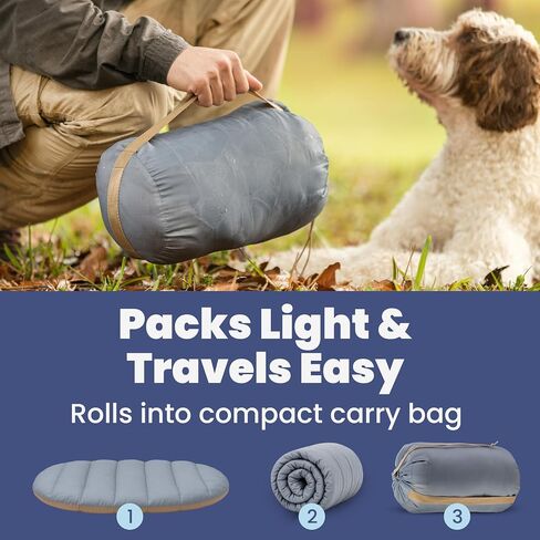 Travel Dog Bed (42" x 30") – Foldable, Roll-Up Camping Dog Bed – Water Resistant, Soft & Durable Mat with Extra Padding – Compact & Packable – Machine Washable – Large & Small Breeds - Grey in Kuwait