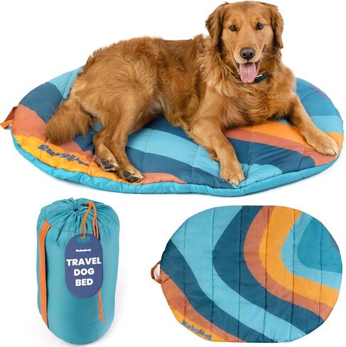 Travel Dog Bed (42" x 30") – Foldable, Roll-Up Camping Dog Bed – Water Resistant, Soft & Durable Mat with Extra Padding – Compact & Packable – Machine Washable – Large & Small Breeds - Grey in Kuwait