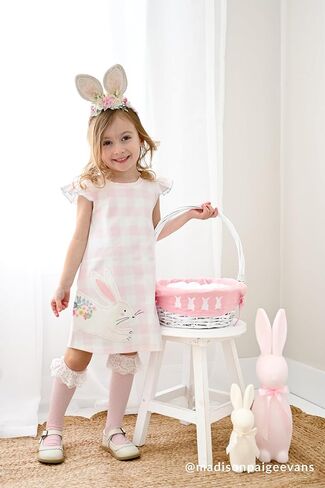 Mud Pie Baby Girls Bunny Check Tshirt Dress Pink in Kuwait