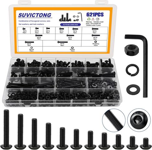 2000Pcs M3 Button Head Hex Socket Cap Screws Metric, SUVICTONG 4-40mm Bolts and Nuts Assortment Kit 12.9 Grade Black Carbon Steel Machine Screws with Washers Nuts and Wrench for 3D Printer in Saudi Arabia