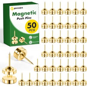 24 Sets of Gold Magnetic Push Pins, Gold Flat Push Pins, Decorative Thumb Tacks for Wall, Cork Board, Magnetic Poster Hanger