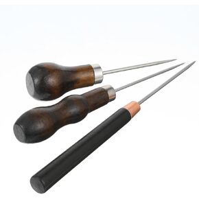 BOHUIZ 3 Pcs Scratch Awl Tool with Wooden Handle Leather Scratch Awl Tool Gourd Shape Pin Punching for Leather Punch Hole Craft Repair Shoes Sewing Crochet DIY Handmade Stitch