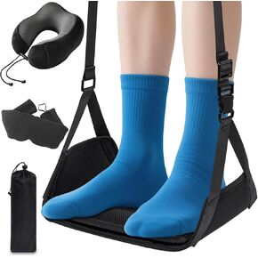 Airplane Foot Hammock for Plane Travel, Heavy-Duty Adjustable Foot Rest with Reinforced Metal Buckles, Ergonomic Bamboo Foot Hammock for Airplane&Car Use, Portable Airplane Travel Essentials
