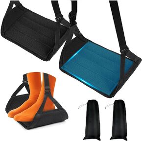 2-Pack Airplane Foot Hammock with Bamboo Board Support – Travel Footrest with Memory Foam & Adjustable Strap, Leg Hammock for Long Flights, Office, and Home Use