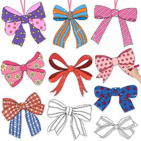80Pcs Coquette Bow Coloring Craft Kit For Girls - Color Your Own Bowknot Theme Paper Cutouts Ornament Pink Bow DIY Coloring Ornament Cards for Classroom Activity Art Project Birthday Party Favors