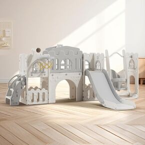 10 in 1 Toddler Slide, Age 1-3 with Swing, Basketball Hoop and Telescope, Kid Slide for Toddlers, Indoor Outdoor Playset Toddler Playground