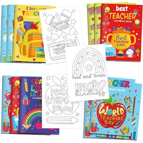 Mozui 12 -Pack Teacher شكرًا لك على كتب التلوين - ABCs ، التفاح ، الحافلات المدرسية ، أقلام الرصاص ، ألواح الطباشير وتصميمات الظهر | اللوازم الفنية DIY السائبة للأطفال ، أسبوع التقدير في نهاية العام ، حقائب Goodie