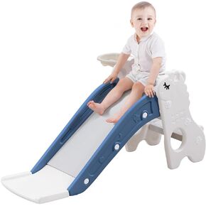 Toddler Slide for Kids Indoor Baby with Climber Ball Pit Slide in Pearl White Kids Indoor Freestanding Playset with Basketball Hoop