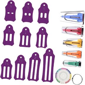 Veemoon 1Set Folding Fabric Tool Bias Tape Maker Kit with Multi Biasing Strips and Quilting Pins for Dressmaking Sewing and Crafting Projects