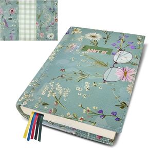 Adjustable Book Covers for Paperbacks,Washable Soft Canvas Fabric Book Cover Protector with Bookmark,Double Side Floral Print Book Cover Hardback for Hardcover Bible Book Lovers Gift