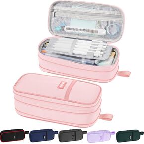 Sooez Large Pencil Case Pouch, Big Capacity Pencil Bag, Portable Stationery Pen Pouch with 4 Compartments, Sturdy Pen Holder Organizer with Handle, Aesthetic School Supplies for Boys Teen Adult, Black