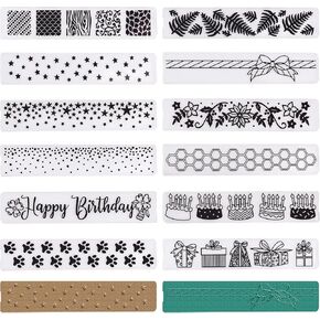 GLOBLELAND 12Pcs Birthday Themed Edge Border Plastic Embossing Folders Template Folder for DIY Christmas Thanksgiving Card Making Scrapbooking Photo Album Decor