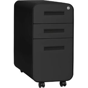 Laura Davidson Furniture Stockpile Slim 3-Drawer Mobile File Cabinet with Lock - Under Desk Metal Filing Cabinet, Legal/Letter File Folders, Wheels & Stationary Feet, Assembled, Sage Green