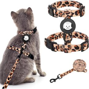 BINGPET Cat Harness and Leash Set Escape Proof for Walking,Adjustable Kitten Harness with Airtag Holder for Small Medium Large Cats (Yellow Flower Print,Neck:8"-12",Chest:12.5"-18")