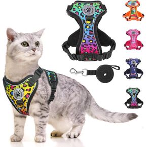 BEAUTYZOO Cat Harness and Leash Set for Walking Escape Proof- Neck Release Adjustable Vest Harness for Kitten, Small/Medium/Large Cats, Breathable Mesh & Reflective Strips Travel Harness for Outdoor