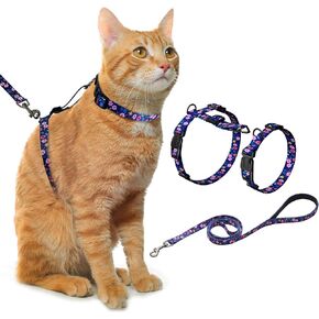 Hikiko Cat Harness and Leash Set Escape Proof Adjustable Walking Travel Soft Kitten Harness for Small Medium Large Cats (Khaki Plaid, S)