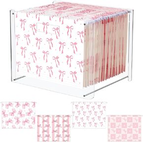 24 Hanging File Folder with Acrylic Organizer for Letter/a4 Size Desktop Clear File Storage Box with Handles for Home Work Office Use(Macaroon,Classic)