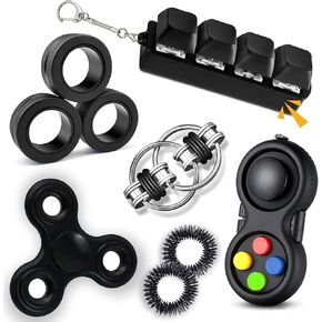 7PCS Fidget for Adults,Fidgeting Game,Keyboard Fidget, Figette Spinner Figits Rings Stress Anxiety Relief Silent Stocking Gift
