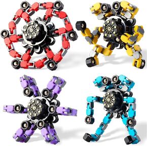 Transformable Fidget Spinners Toys for Adults Kids, 4 Pcs Sensory Toys for Teens with Autism Anxiety Stress Relief Gifts, Durable Robot Fingertip Gyros for Party Favors Stocking Stuffers Treasure Box