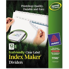 Avery 11582 EcoFriendly Index Maker Dividers, 12-Tab, Letter, White, 5 Sets/PK