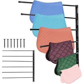 Saddle Pad Rack, Wall Mounted Horse Blanket Storage Rack, 180 Degree Swing Saddle Blanket Holder, 6 Bar Horse Blanket Holder For Horse Tack Room Organization