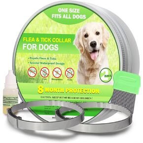 Flea Collar for Dogs, 8-Month Long-Lasting Protection, Adjustable & Waterproof, Safe Flea Prevention for Medium & Large Dogs, with Comb and Prevention Treatment Drop