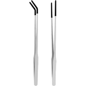 GSHLLO 2 Pcs 27cm Long Stainless Steel Reptile Feeding Tweezers, Rubber Tip, Modern Style, Silver