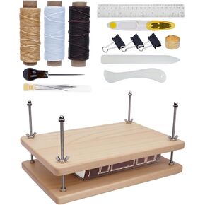 eZAKKA Book Binding Kits, Book Press 11.6 x 7.6 Inch with Plastic Bone Folder, Waxed Thread for Beginners Bookbinding Supplies, 15PCS