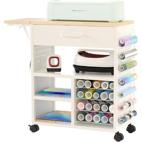 Rolling Craft Cart with Storage Drawers & Wheels - Heavy Duty Mobile Craft Organizer for Cricut Machines, Scrapbooking Supplies, Art Studio | Adjustable Shelves & Lockable Casters