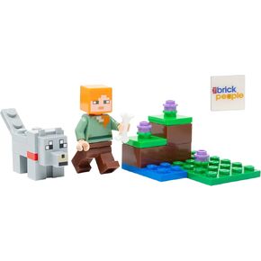 مجموعة Lego Minecraft Mini: Alex Minifigure مع الذئب والعظام