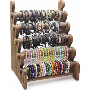 5-Tier Wooden Bracelet Holder – Portable Jewelry Display Stand for 120-150 Bangles & Scrunchies – for Vendors, Retail Stores, Craft Shows & Home Storage (vintage)