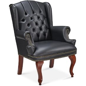 NBF Signature Series McKinley Faux Leather Wingback Guest Chairs - Traditional Office Reception Chairs with Plush Padded Seat - Oxblood & Black