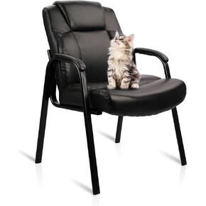 CLATINA Big and Tall Office Chair 400lbs Leather Reception Chair with Bonded Padded Armrest Wide Seat Desk Chair No Wheels for Reception Conference Waiting Room Side Office Home Black
