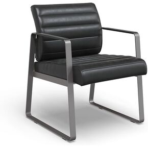 Rivet Guest Chair Warm Cognac Polyurethane Seat, Back & Armpad/Charcoal Base & Armrest