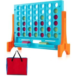COSTWAY Giant 4 in a Row Game with Storage Carry Bag, Jumbo 4-to-Score Game with Chesses, Quick Release Slider for Kids Adults, Indoor Outdoor Backyard, Free-Standing/Wall-mounting (Red&Orange)