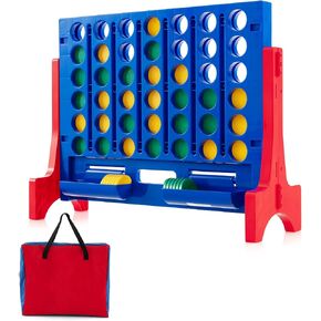 Costway Giant 4 On Rowning مع حقيبة حمل تخزين ، لعبة Jumbo من 4 إلى درجات مع شطرنج ، شريط تمرير سريع للأطفال البالغين ، الفناء الخلفي في الهواء الطلق الداخلي ، وقائم بذاته/جدار (أحمر وبرتقالي) in Kuwait