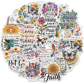 100 Pcs Bible Verse Stickers - Religious Scrapbook & Journaling Supplies for Bible Study, Water Bottles, Christian Gifts for Women Kids Teens (Floral Scripture Designs)