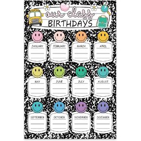 Boho Happy Face Birthday Birthday Birthder Poster Black White Colorful Smile Face First Birthday Calendars for Bulletin Board Chalkboard Wall Decor