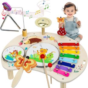 مجموعة طبلة Xiapia للأطفال الصغار 1-3 ، 11 في 1 آلات موسيقية للأطفال الخشبية ، ألعاب Montessori لمدة عام واحد ، لعبة Music Music Music