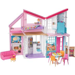 Barbie Doll House Playset, Malibu House with 25+ Themed Furniture & Accessories, 6 Rooms Including 2-in-1 Transformations