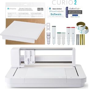 Silhouette Curio 2 Cutter electrostatic bed ، و Silhouette Studio Bundle-Includes مجموعة قلم حراري ، نقاش ، صينية الحطام ، أداة النقش و crafterclub ...