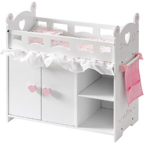 ROBUD Baby Doll Crib, Wooden Doll Bed, Baby Crib Toy with Storage, Bedding, Storage Bag and 3 Hooks, 18-21 inch Doll Accessories, American Girl Doll Furniture Ages 3+ (White)