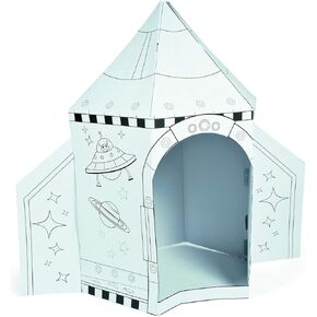 Fun Express 5 Foot Color Your Own Rocket Spaceship White Cardboard Playhouse - Great for School, VBS, Church and at Home Crafting with Kids