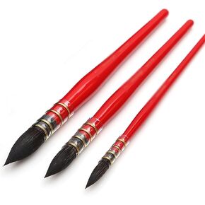 HBJWOV 3 Brushes Round Squirrel Hair Watercolor Paint Brushes Set Handmade Paintbrush for Art Painting Gouache Wash/Mop Acrylic