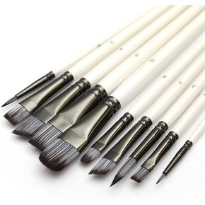 HBJWOV Paint Brushes Set for Art Acrylic Gouache Oil Watercolor Artist Canvas Synthetic Nylon Tips 10 Pack