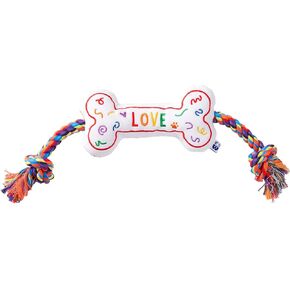 Love Bone Interactive Dog Toy - Interactive Tug Rope Pet Toy - Cute Unique Design Party Pride Love Gift - Small Medium Puppy - Durable Chew Resistant Plush with Squeaker for Teething