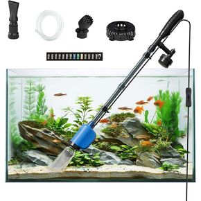 Electric Aquarium Vacuum Gravel Cleaner, 32W 6-in-1 Automatic Fish Tank Cleaner with Powerful 528GPH Pump, Gravel Vacuum, Sand Washer & Water Changer for 10-200 Gallon Tanks (Blue)